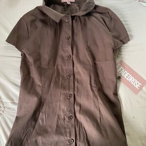 FADEROSE Women's Brown Button-Up Top
